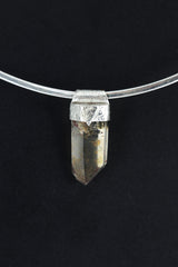 Pyrite Quartz Point Sterling Silver Pendant: Textured Organic Bezel