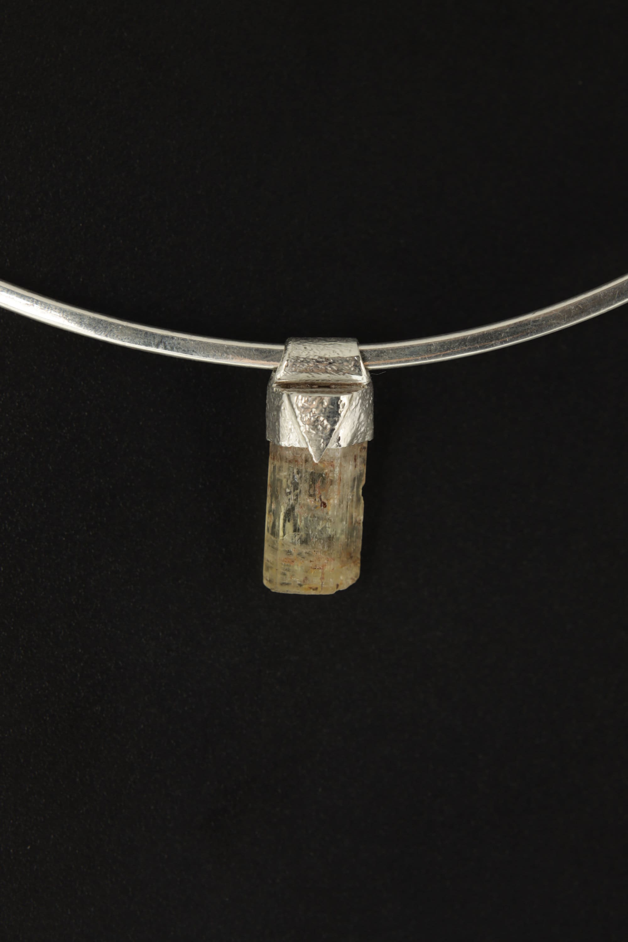 Australian Aquamarine Crystal Pendant: Textured Sterling Silver, Pisces