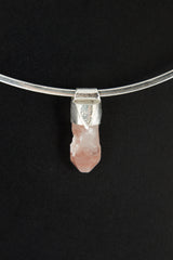 Australian Phantom Lithium Quartz Stack Pendant shown on black background with silver choker and pale crystal point.