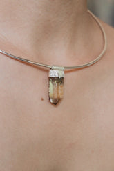 Pyrite Quartz Point Sterling Silver Pendant: Textured Organic Bezel