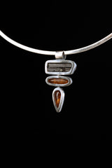 Oxidized Sterling Silver Pendant: Raw Black Tourmaline & Red Kyanite