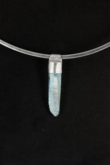 Aqua Aura Quartz Stack Pendant 925 Silver Lemurian Laser Crystal Necklace Throat Third Eye Chakra Gift