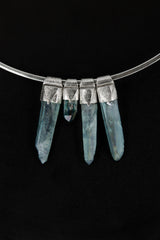 Aqua Aura Quartz Stack Pendant 925 Silver Lemurian Laser Crystal Necklace Throat Third Eye Chakra Gift