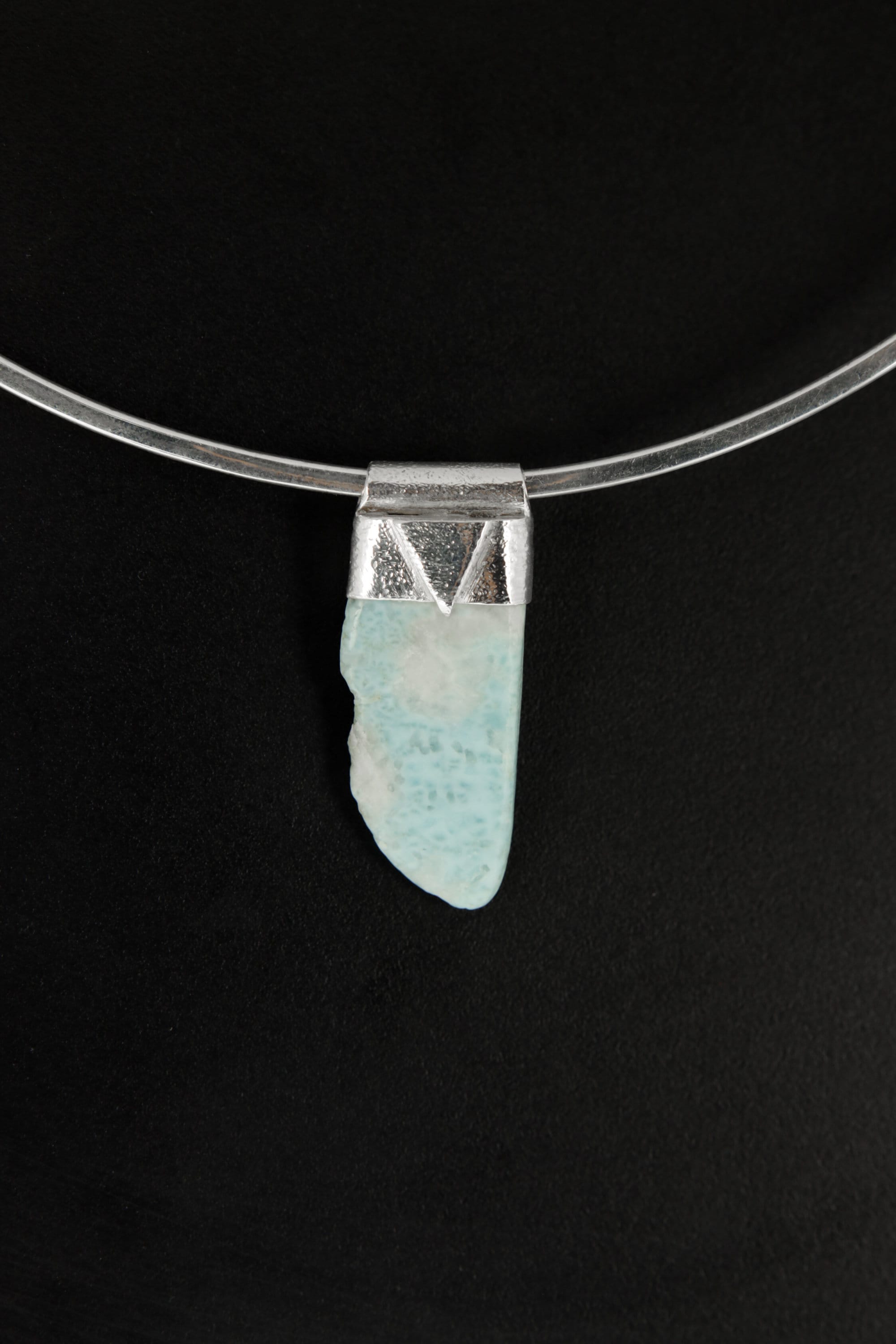 Larimar Stack Pendant 925 Sterling Silver Freeform Pectolite Necklace Throat Chakra Pisces Leo Layering Gift