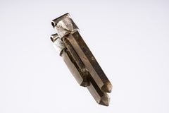 Australian Twin Smoky Citrine Phantom Stack Pendant shown on white background with warm smoky-golden Quartz and silver cap.