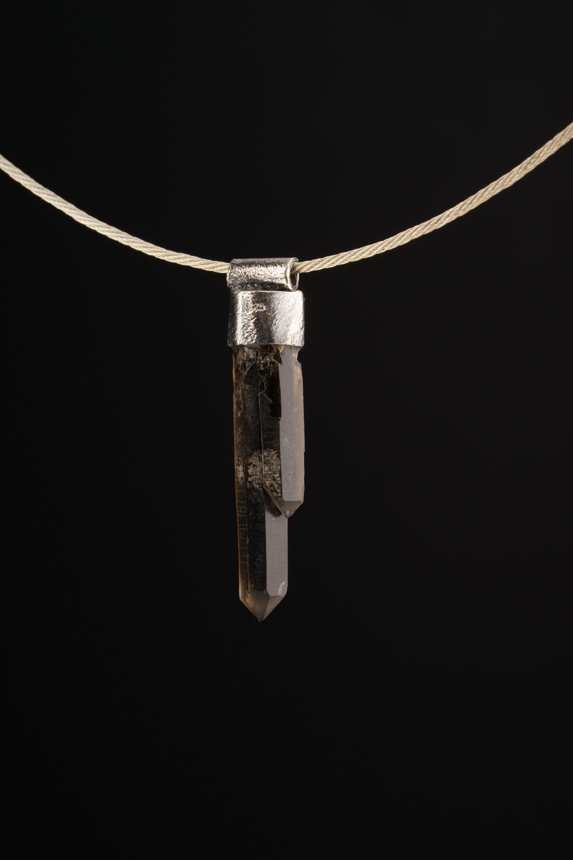 Australian Smoky Citrine Phantom Stack Pendant 925 Silver Twin Quartz Necklace Solar Plexus Root Chakra Gift
