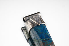Close-up of Azurite Stack Pendant showing deep blue copper mineral colour and organic silver cap.