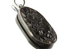 Detailed view of Smoky Citrine Quartz pendant showing natural terminations, crystal texture, and oxidized silver edge.