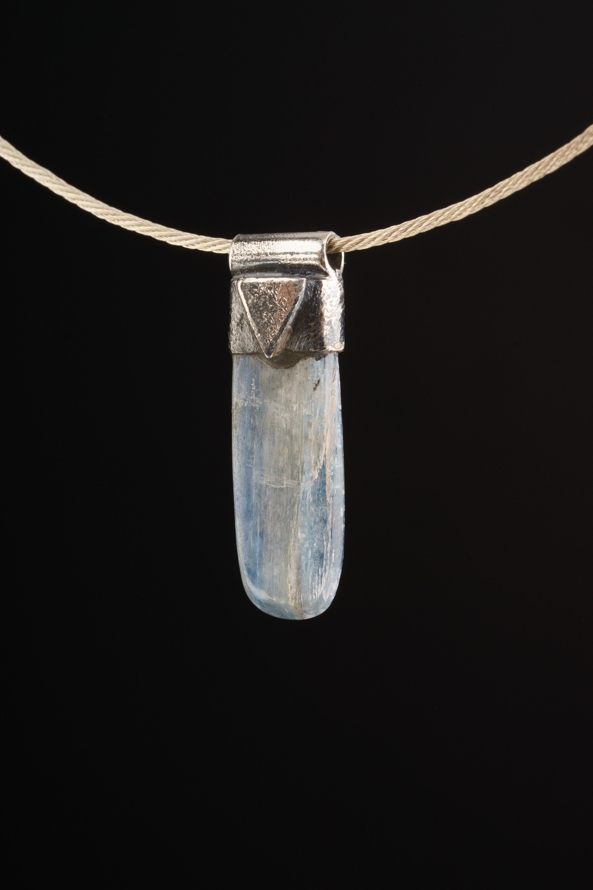 Australian Ocean Kyanite Pendant: Textured Sterling Silver, Calming Crystal