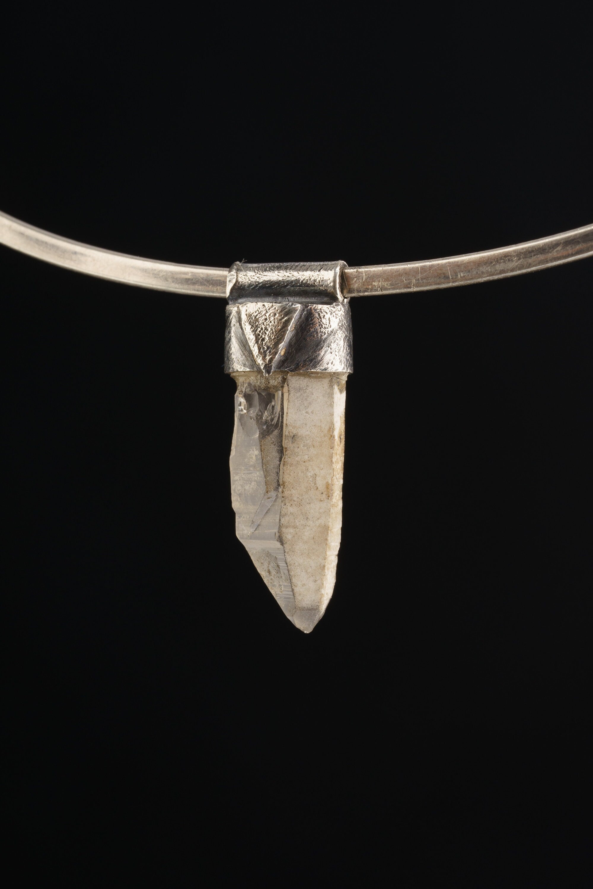 Australian Lithium Quartz Point Pendant: Organic Sterling Silver, Heart Chakra