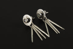 Blue Moonstone Sterling Silver Drop Earrings: Hammered Ray Design