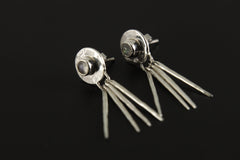 Blue Moonstone Sterling Silver Drop Earrings: Hammered Ray Design