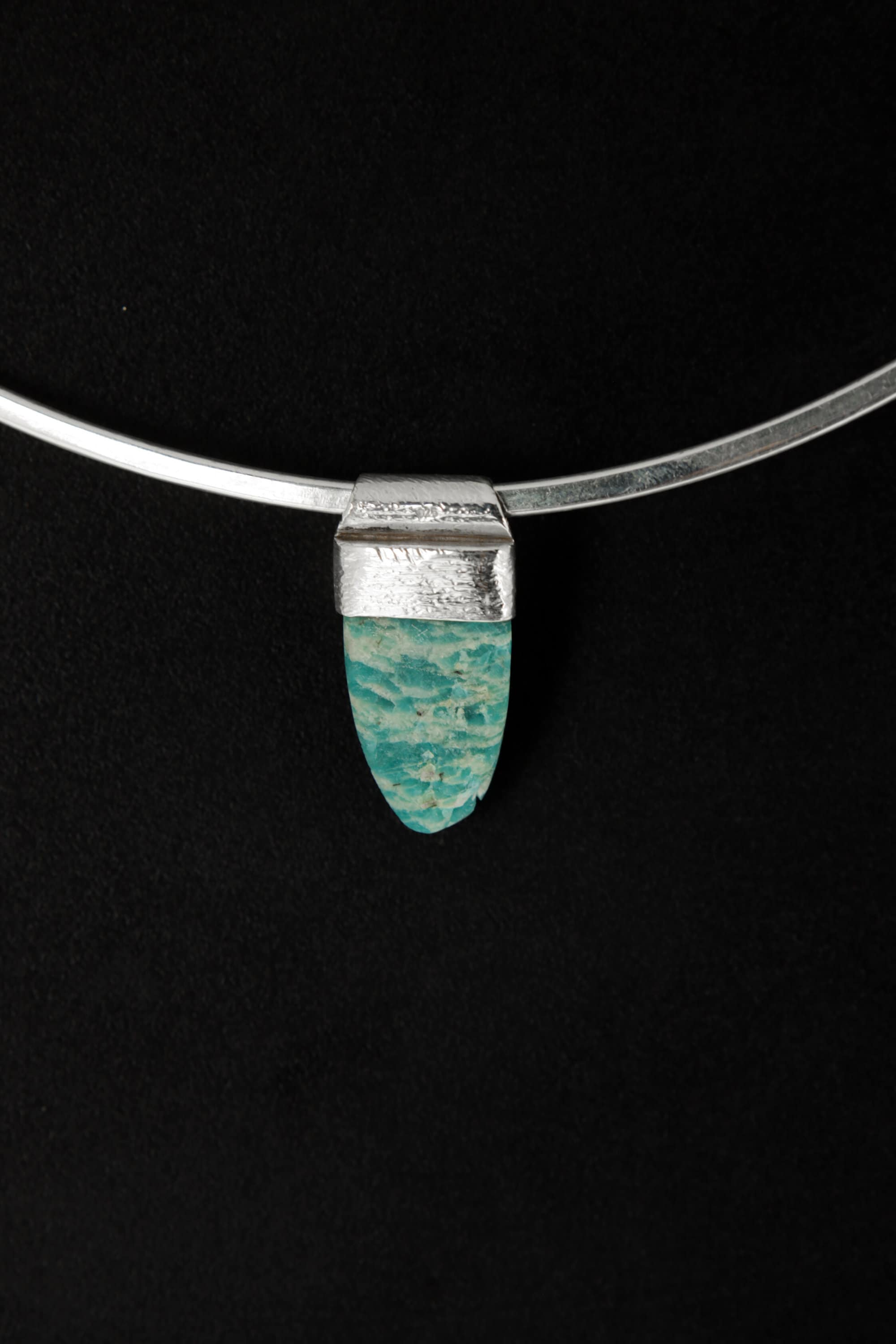 Tooth Shaped Rough-Cut Amazonite - Stack Pendant - Organic Textured 925 Sterling Silver - Crystal Necklace - No/3