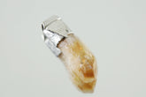 Natural Phantom Citrine Quartz Stack Pendant shown on light background with sterling silver cap and golden crystal point.