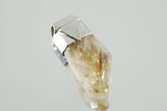 Natural Phantom Citrine Quartz Stack Pendant shown on light background with visible golden phantom layers and silver cap.