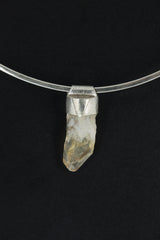 Natural Phantom Citrine Quartz Point Pendant: Textured Sterling Silver