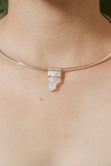 Light Pink Kunzite Stack Pendant shown worn close-up as a delicate sterling silver layering necklace.