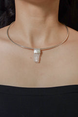Light Pink Kunzite Stack Pendant shown worn close-up as a delicate sterling silver layering necklace.