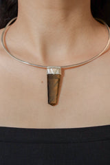 Obelisk Tiger Eye Point Pendant: Organic Sterling Silver Chakra Jewelry