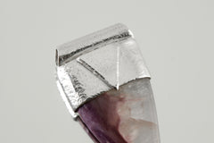 Fang Shaped Silicate Charoite Cabochon - Stack Pendant - Organic Textured 925 S175.00terling Silver - Crystal Necklace