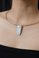 Larimar Stack Pendant 925 Sterling Silver Freeform Pectolite Necklace Throat Chakra Pisces Leo Layering Gift