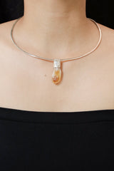 Natural Phantom Citrine Quartz Stack Pendant shown worn on the chest as a warm sterling silver layering necklace.