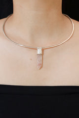 Australian Phantom Lithium Quartz Stack Pendant shown worn on the chest as a soft crystal layering necklace.