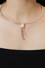 Anhydro Lemurian Vera Cruz Amethyst Stack Pendant shown worn as a long pale violet sterling silver layering necklace.