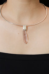 Anhydro Lemurian Vera Cruz Amethyst Stack Pendant shown worn as a long pale violet sterling silver layering necklace.