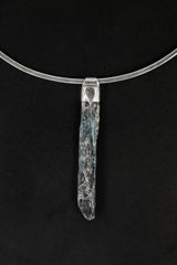 Australian Ocean Kyanite Pendant: Sterling Silver Textured Charm