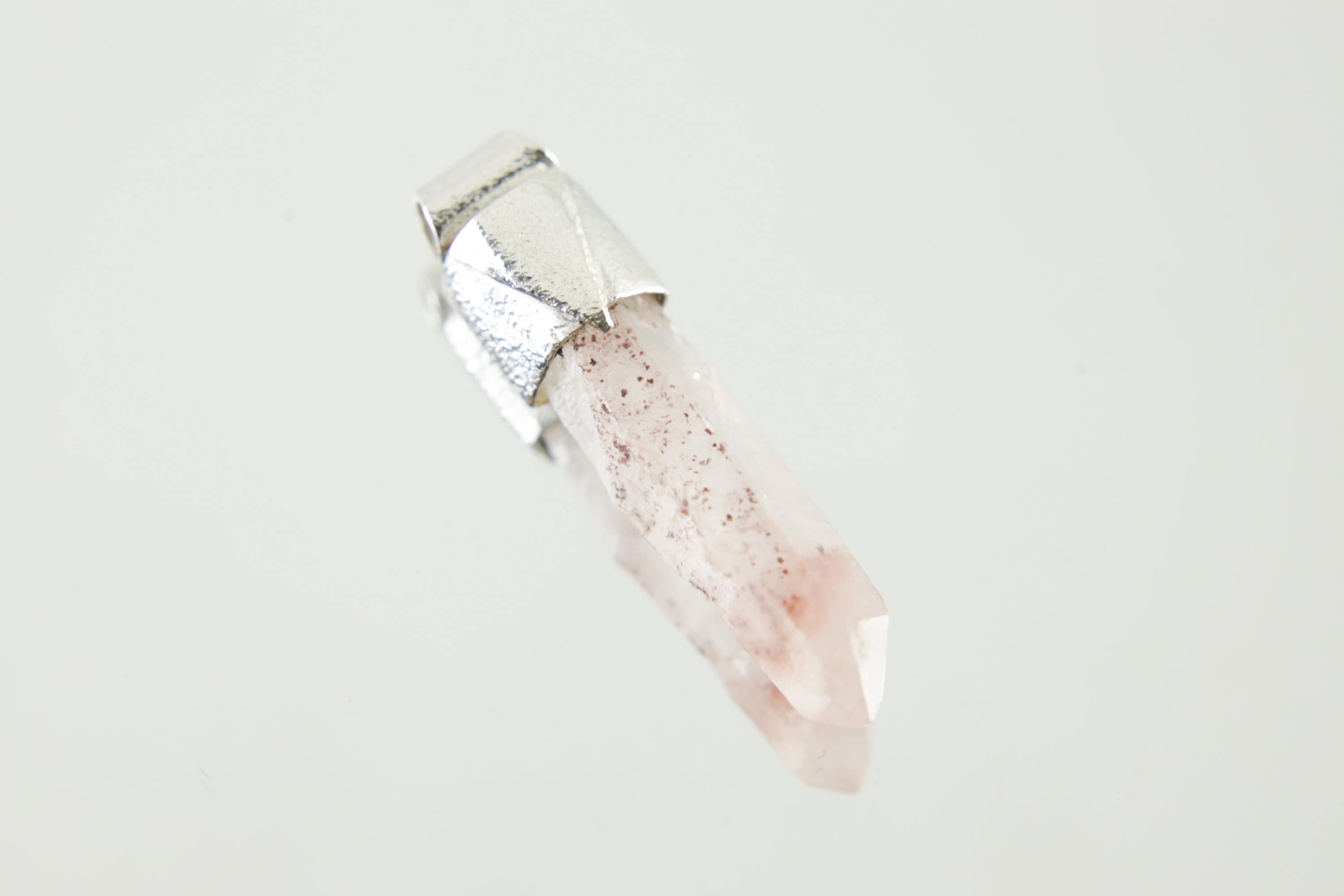 Australian Phantom Lithium Quartz Point Pendant: Textured Sterling Silver