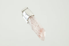 Australian Phantom Lithium Quartz Stack Pendant shown on light background with sterling silver cap and soft pink crystal point.