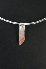 Australian Phantom Lithium Quartz Pendant: Textured Sterling Silver Crystal Point