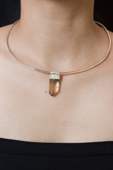 Pyrite Quartz Point Sterling Silver Pendant: Textured Organic Bezel