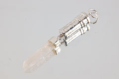 Sterling Silver Capsule Locket Necklace: Australian Quartz Point, Sand Texture