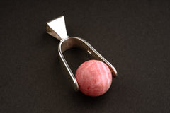 Rotating Rhodochrosite Orb Sphere - Sterling Silver Pendant - Shiny Finish