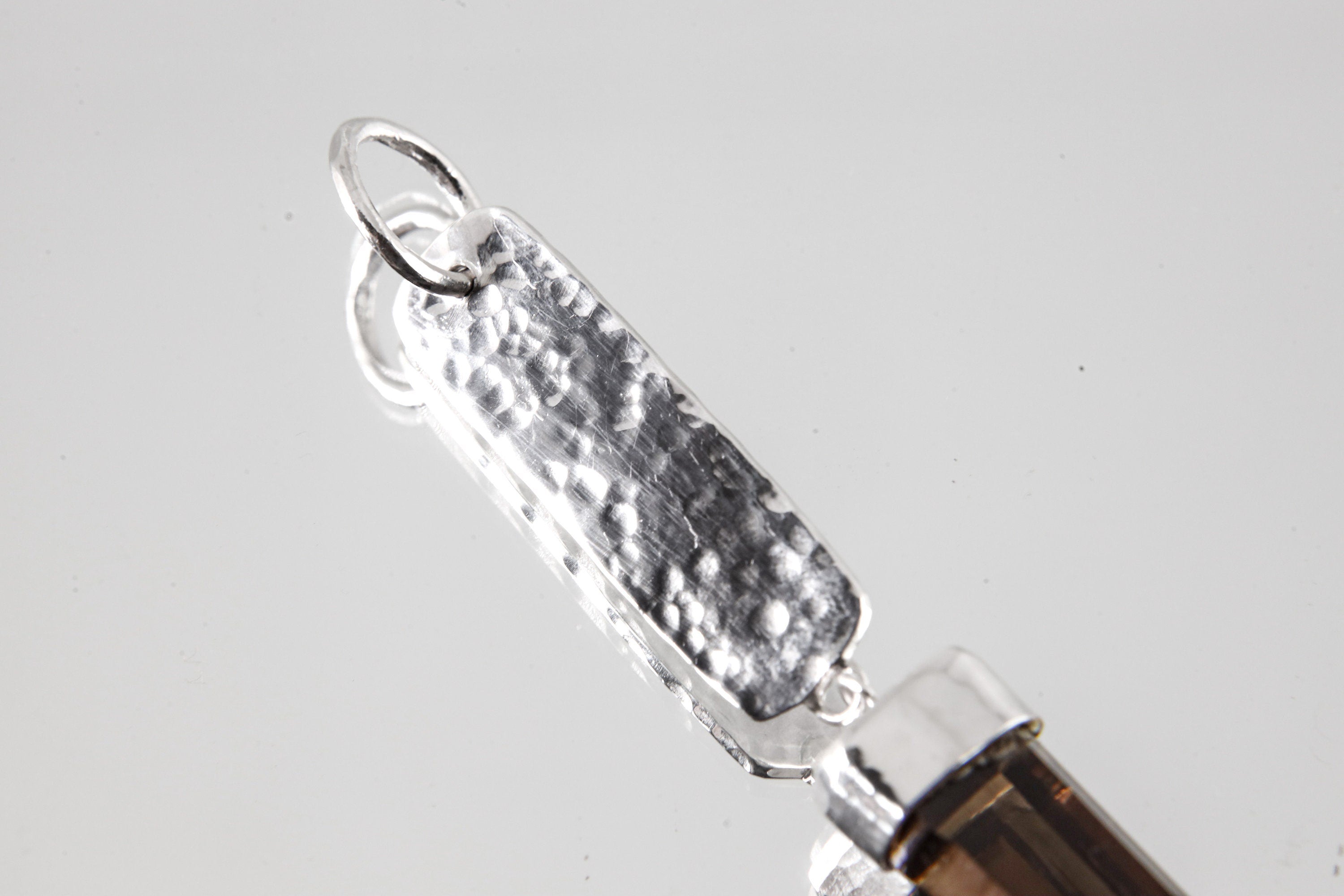 Smoky Quartz Point Pendant - Sterling Silver - Hammer Texture & Shiny Finish