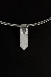 Australian Drusy Cathedral Candle Quartz Stack Pendant shown on black background with sterling silver cap and creamy crystal point.