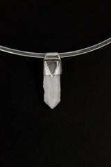 Australian Drusy Cathedral Candle Quartz Stack Pendant shown on black background with sterling silver cap and creamy crystal point.