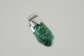 Rough Cut Amazonite Stack Pendant shown on light background with sterling silver cap and blue-green feldspar stone.