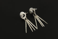 Blue Moonstone Sterling Silver Drop Earrings: Hammered Ray Design