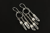 Hammered Sterling Silver Quartz Point Earrings: Celestial Chain Drops
