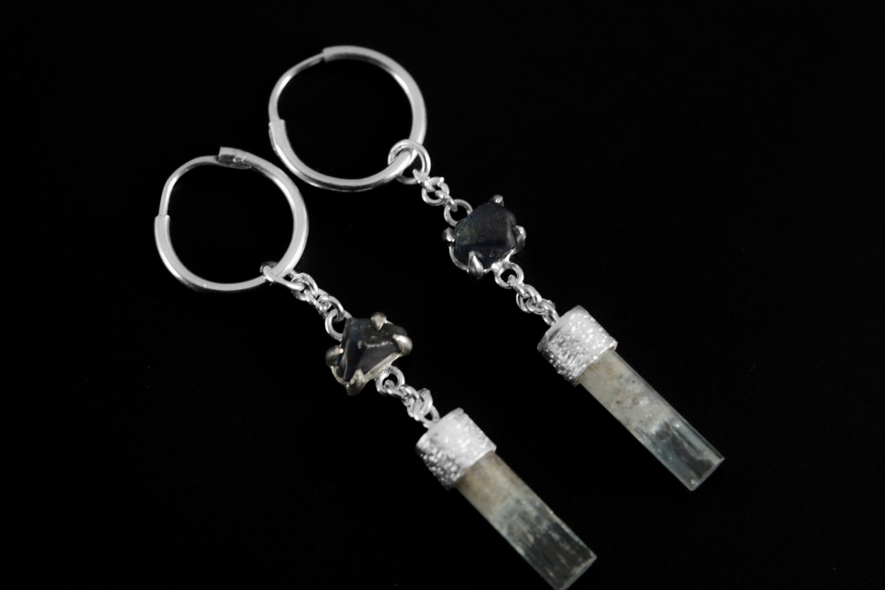 Sapphire & Aquamarine Sterling Silver Hoop Earrings - Australian Gemstone