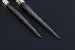 Close view of Himalayan Chlorite Icicle Quartz earrings showing sterling silver stud tops and raw crystal drop settings.