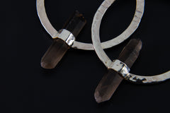 Smoky Quartz Point Earrings: Oxidized Sterling Silver Portal Hoops