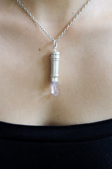 Vera Cruz Amethyst Point - Sizable Solid Capsule Locket - Stash Urn - Textured & Sterling Silver Pendant