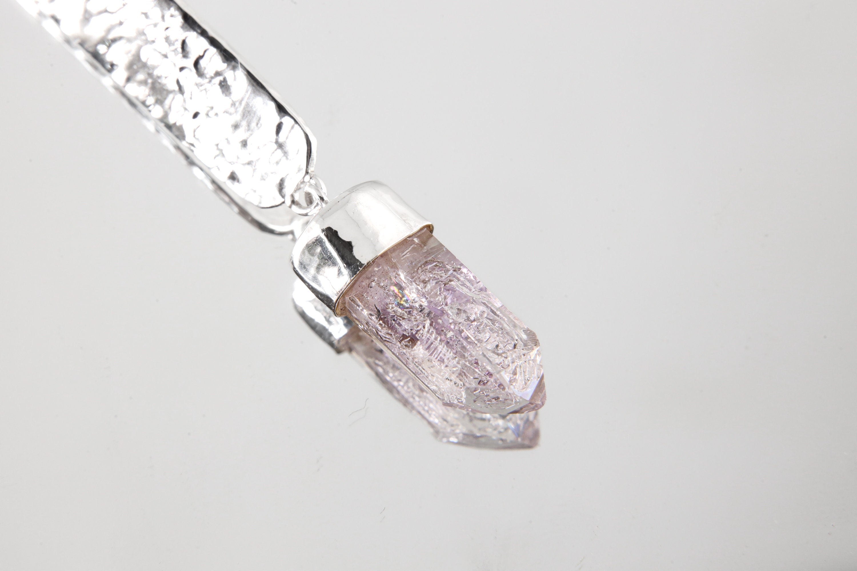 Vera Cruz Amethyst With anhydro Inclusions Pendant - Sterling Silver - Hammer Texture & Shiny Finish