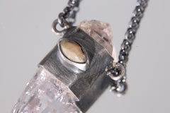 Double Terminated Amethyst & Opal Sterling Silver Pendant