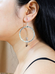 Smoky Quartz Point Earrings: Oxidized Sterling Silver Portal Hoops