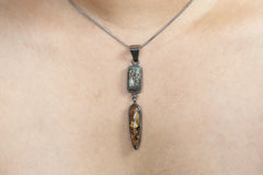 Guardian Pendant: Old Cut Turquoise, High Grade Golden Rutile Tooth - Sterling Silver Pendant - Oxidized and Brush Texture